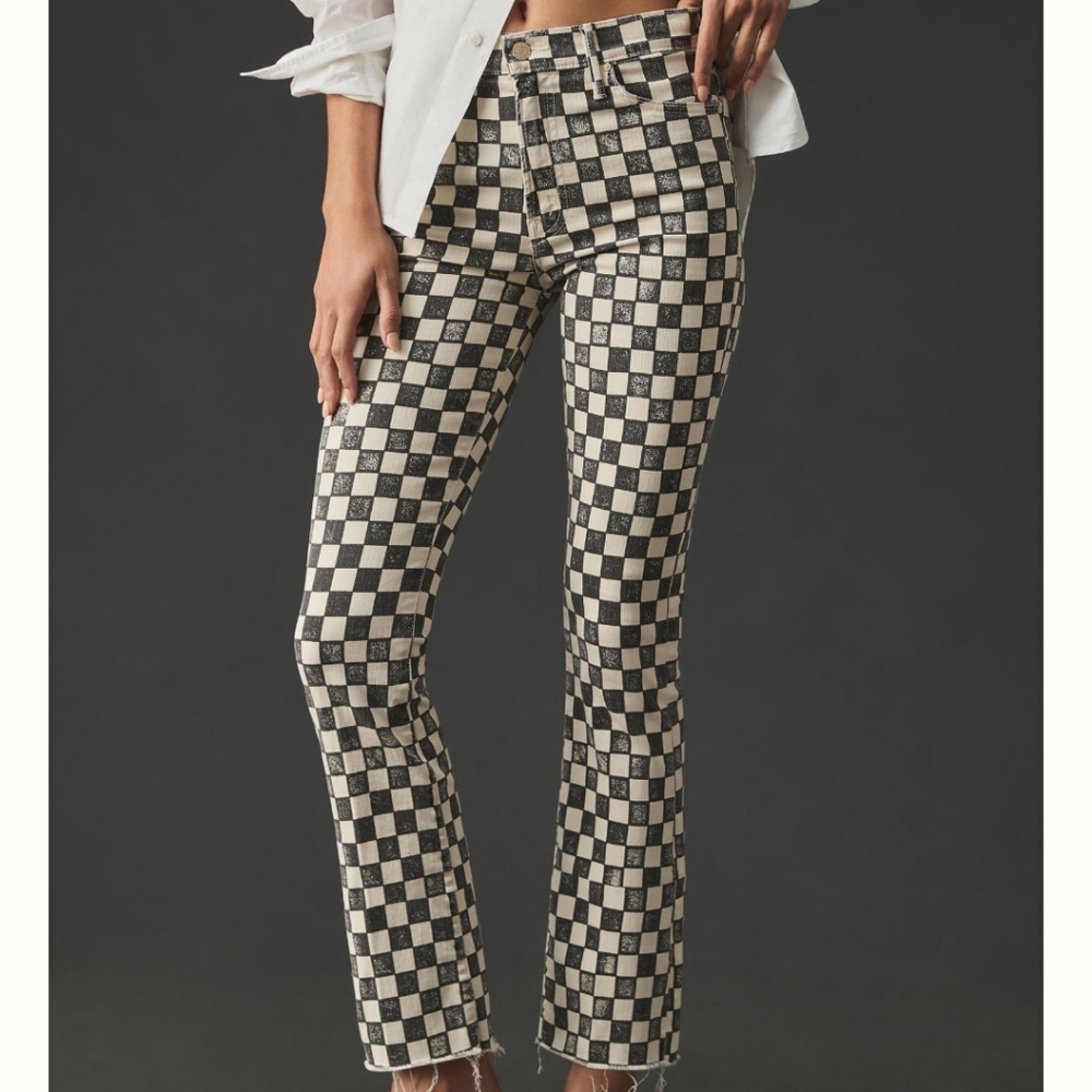 MOTHER Black and White Checkered Ankle Jeans